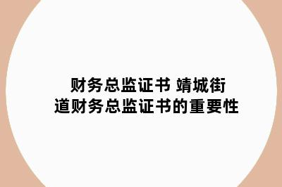 财务总监证书 靖城街道财务总监证书的重要性